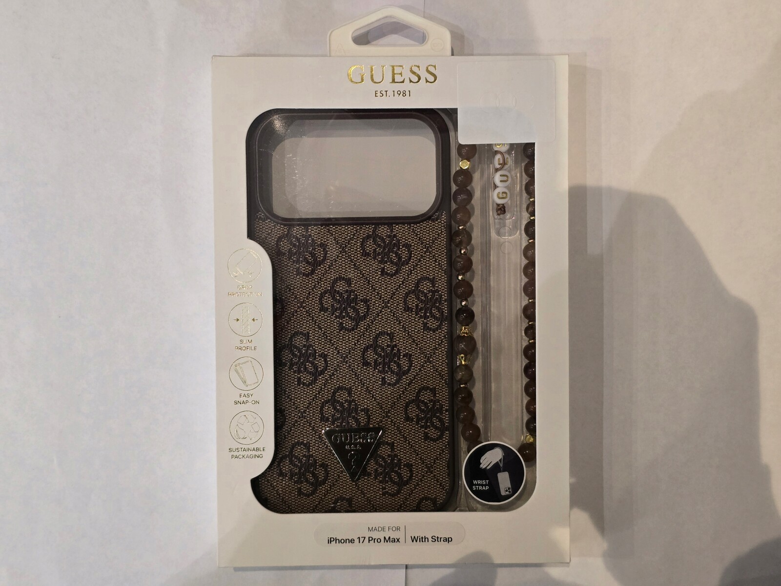 Guess pouzdro pro Iphone 17 Pro Max přívěsek, hnědá barva