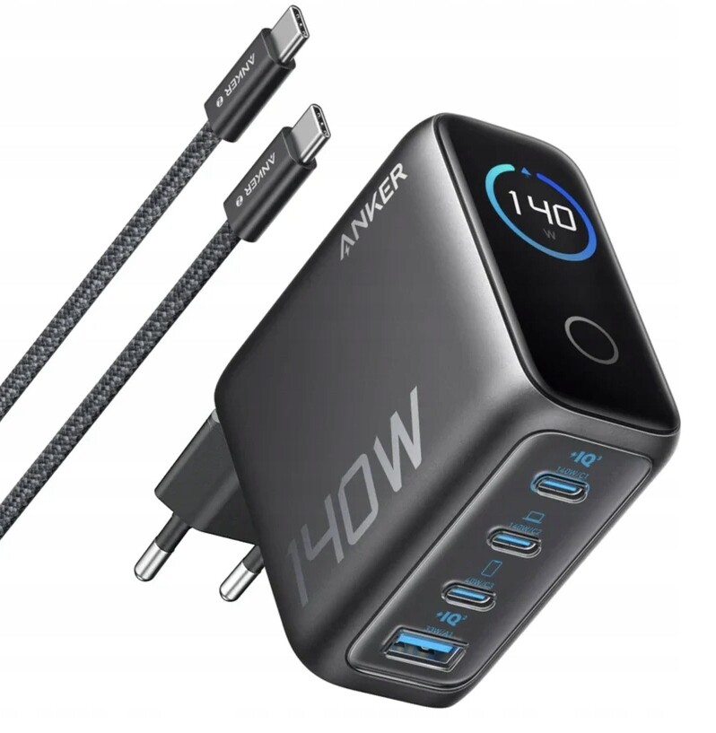 Síťová nabíječka Anker 140W 4-Port Pd 3.1 GaN 3xUSB-C 1xUSB-A Černá