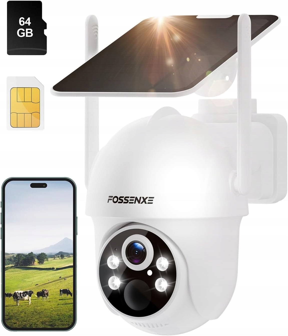 Kamera 4G Sim Solární baterie 2K 4MP Venkovní Ptz 360 Pir IP66 Fossenxe