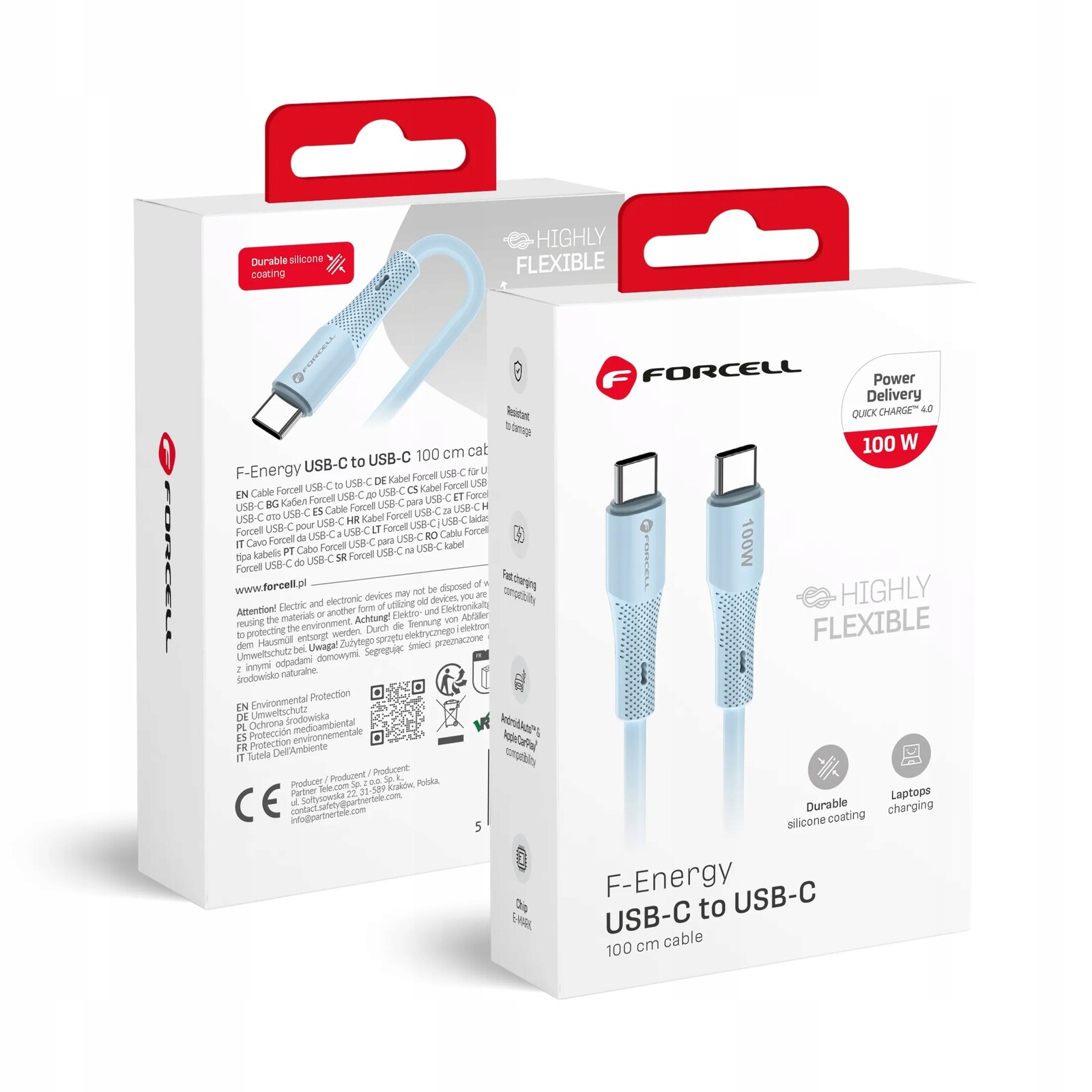 Kabel Usb C na Usb C Forcell F-Energy QC4.0 Pd 5A 100W Silicone 1 m C347 ni