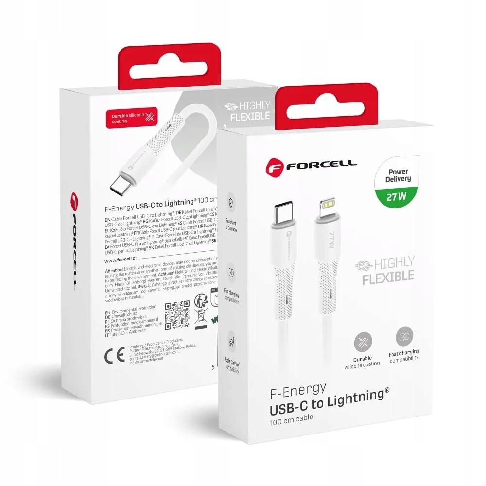 Kabel Usb C na Lightning Forcell F-Energy Pd 3A 27W Silicone 1 m C346 bílý