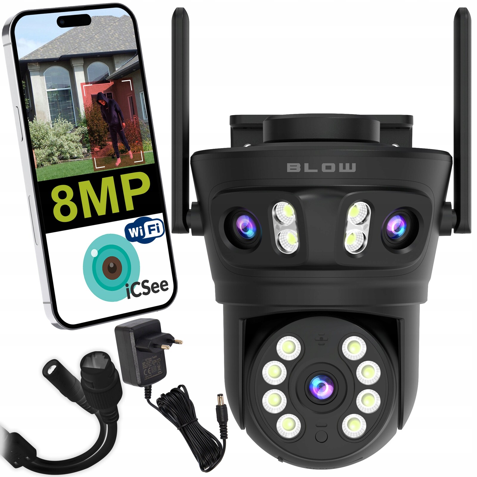 Kamera Wifi Ip 8MP 3 Objektivy Otočná Venkovní Detekce Zoom Iscee 3v1