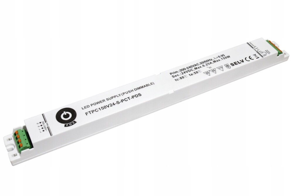 Led zdroj 24V/6,25A 150W tenký nábytkový, Push stmívání