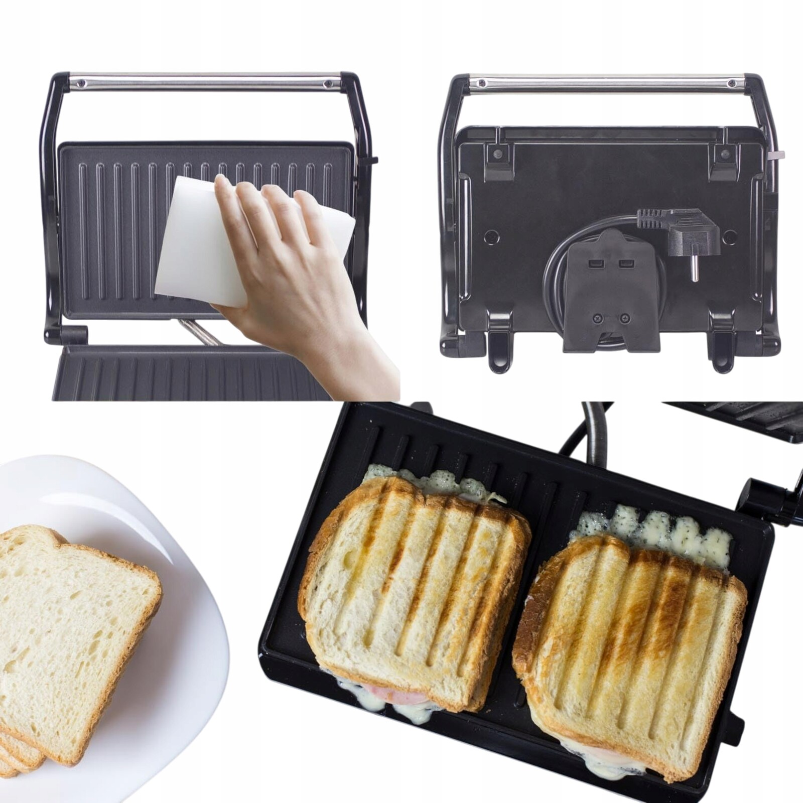 Kontaktní elektrický gril Beper P101TOS003 –800 W Panini Sendvičovač|Černý