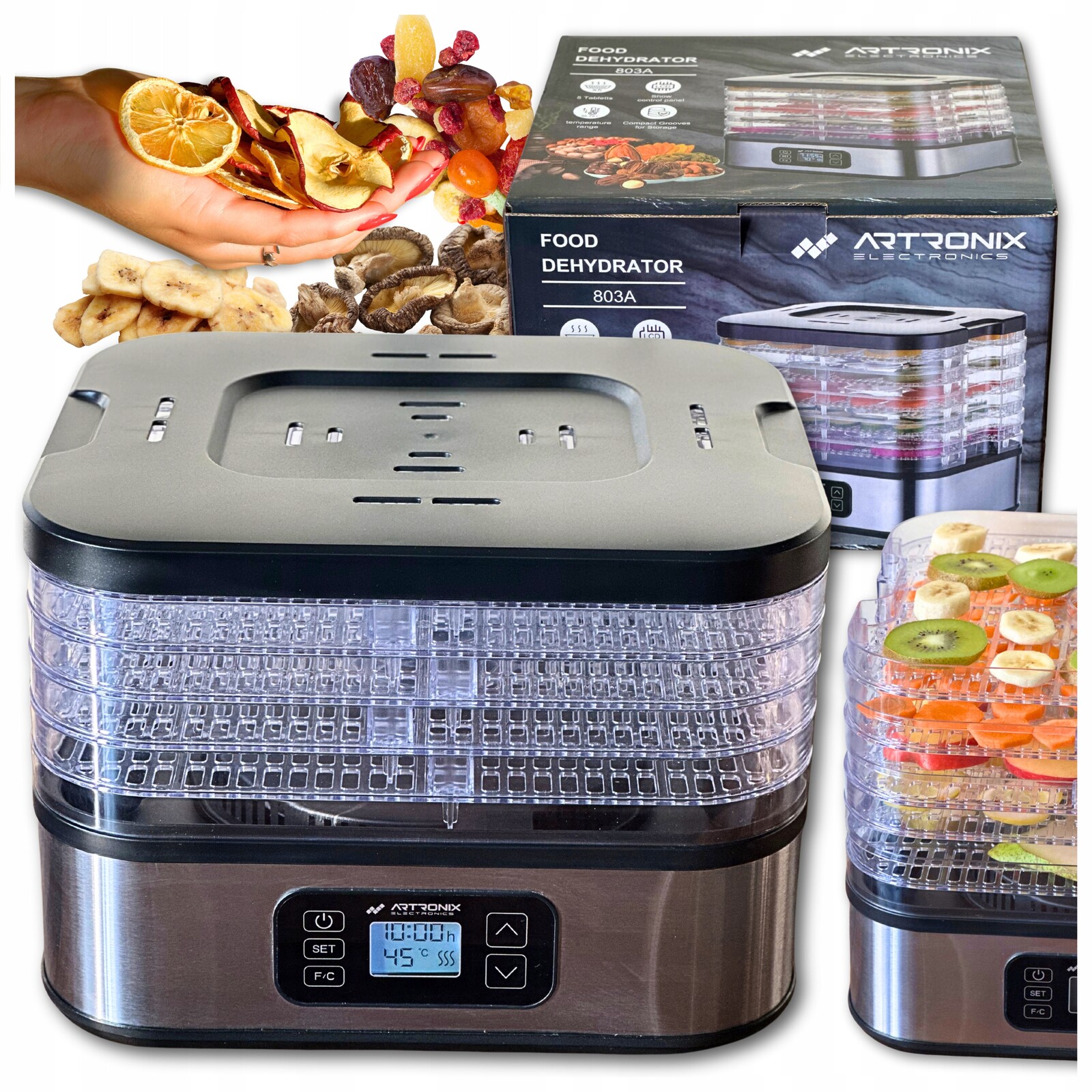 Sušička Hub Ovoce Zeleniny Bylin LCD 5 tácků 10L programátor