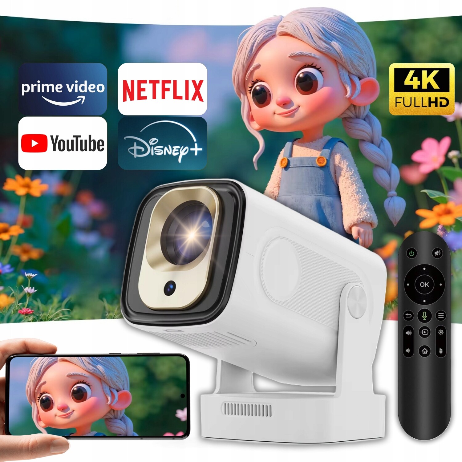 Led projektor Magcubic HY260 Pro Autofokus Otočný Android Smart Tv bílý