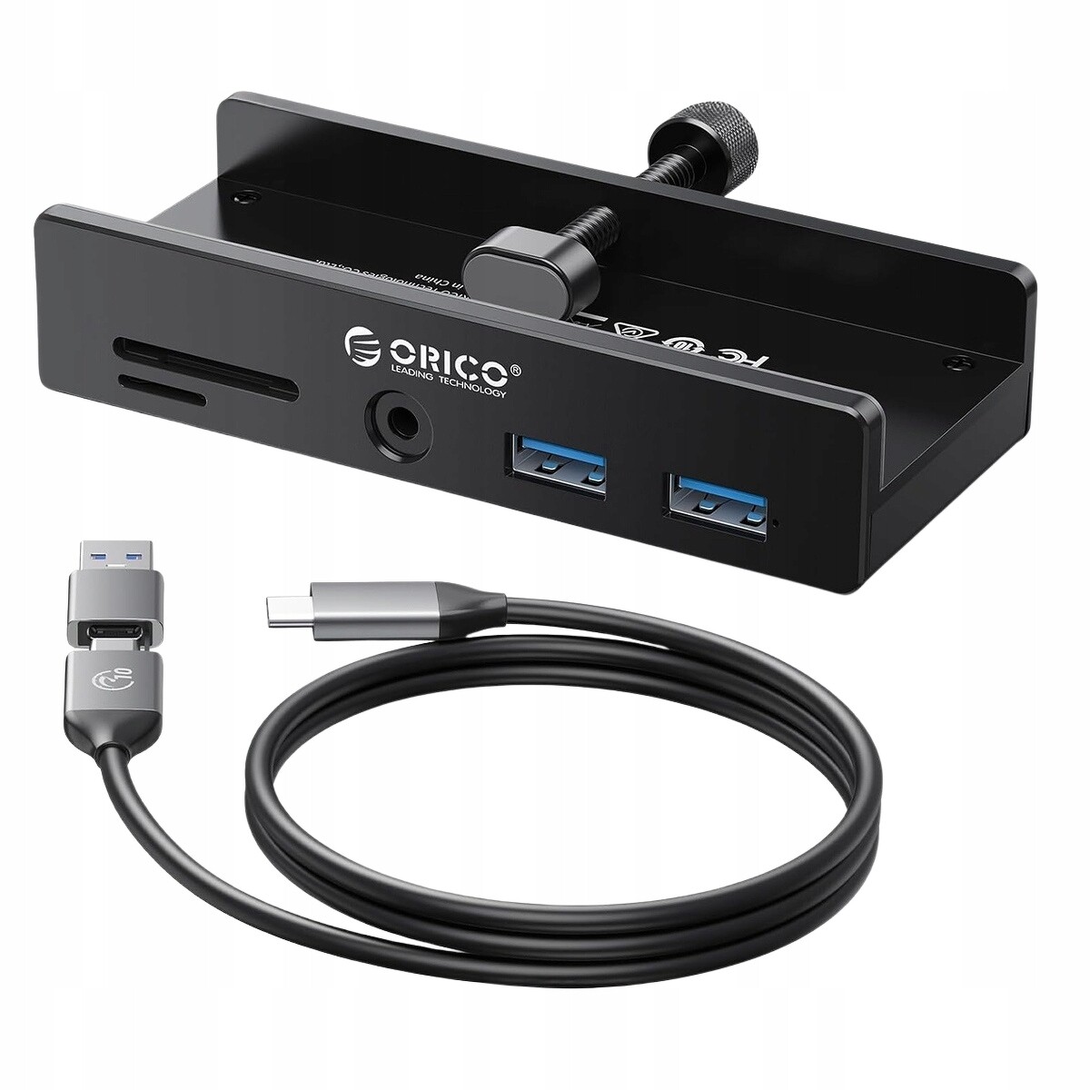 Orico Usb-c hub 5Gbps aktivní, šroubovací, 2x Usb-a, čtečka Sd, minijack