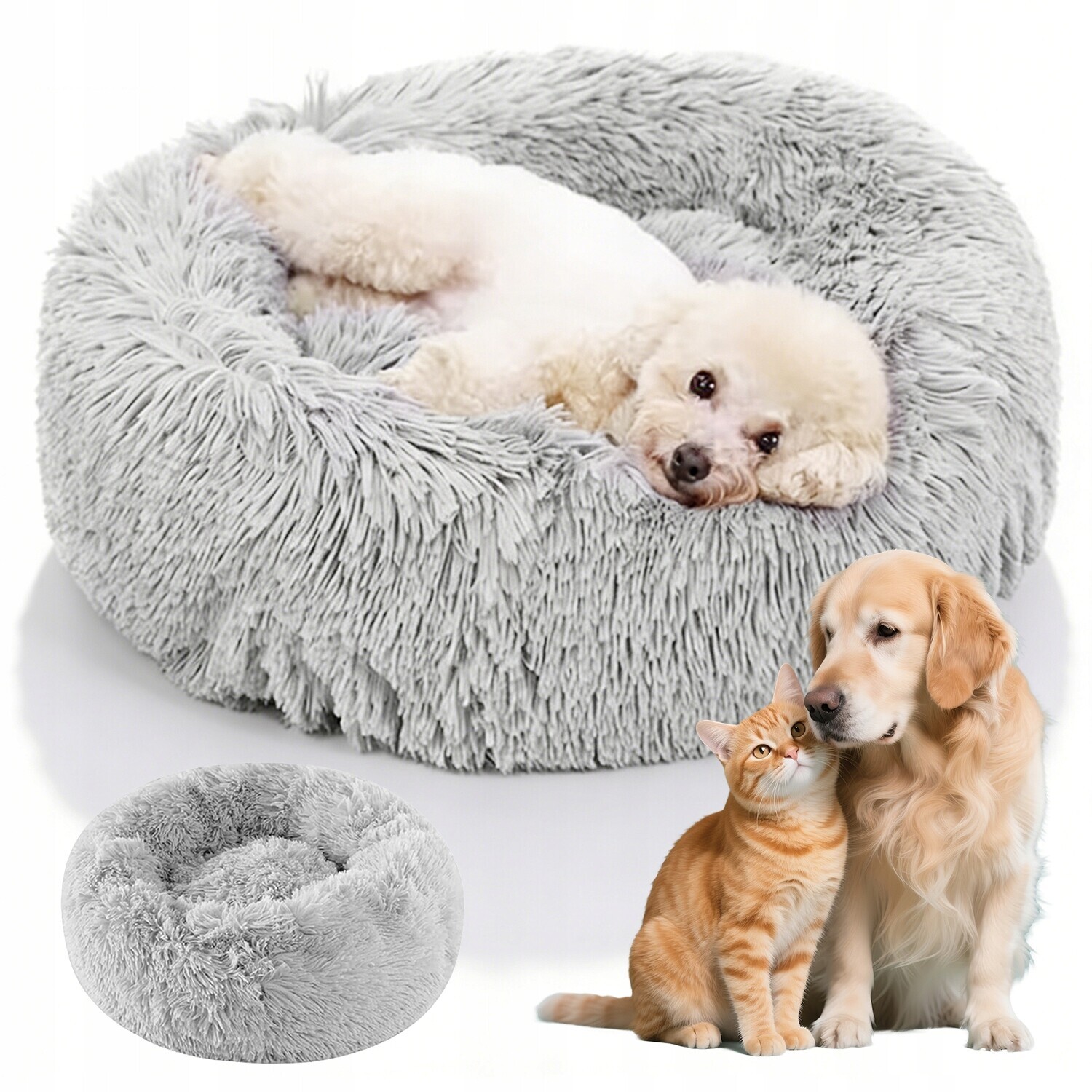 Pelíšek Pro Psa A Kočku 60X60X20 CM, Měkké, Plyšové, Protiskluzové, Šedé