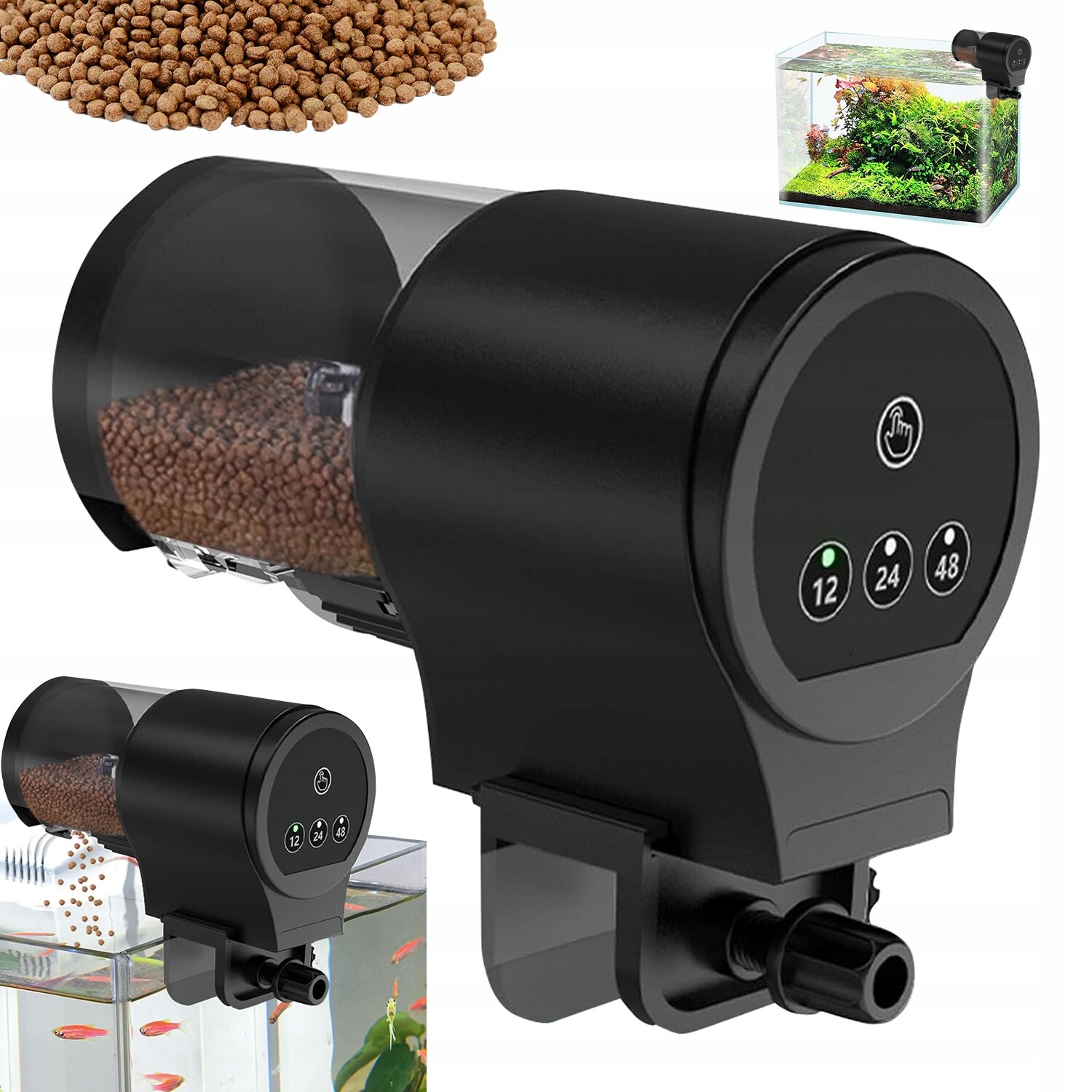 Černé Automatické Krmítko Pro Akvárium 3 Režimy Aa Baterie Pro Cestování