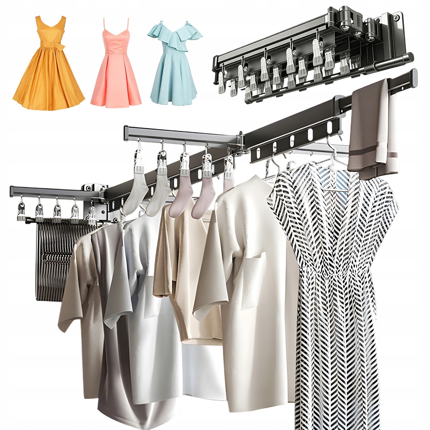 Výsuvný Nástěnný Věšák Na Oblečení, Otočný O 360°, Hliníkový