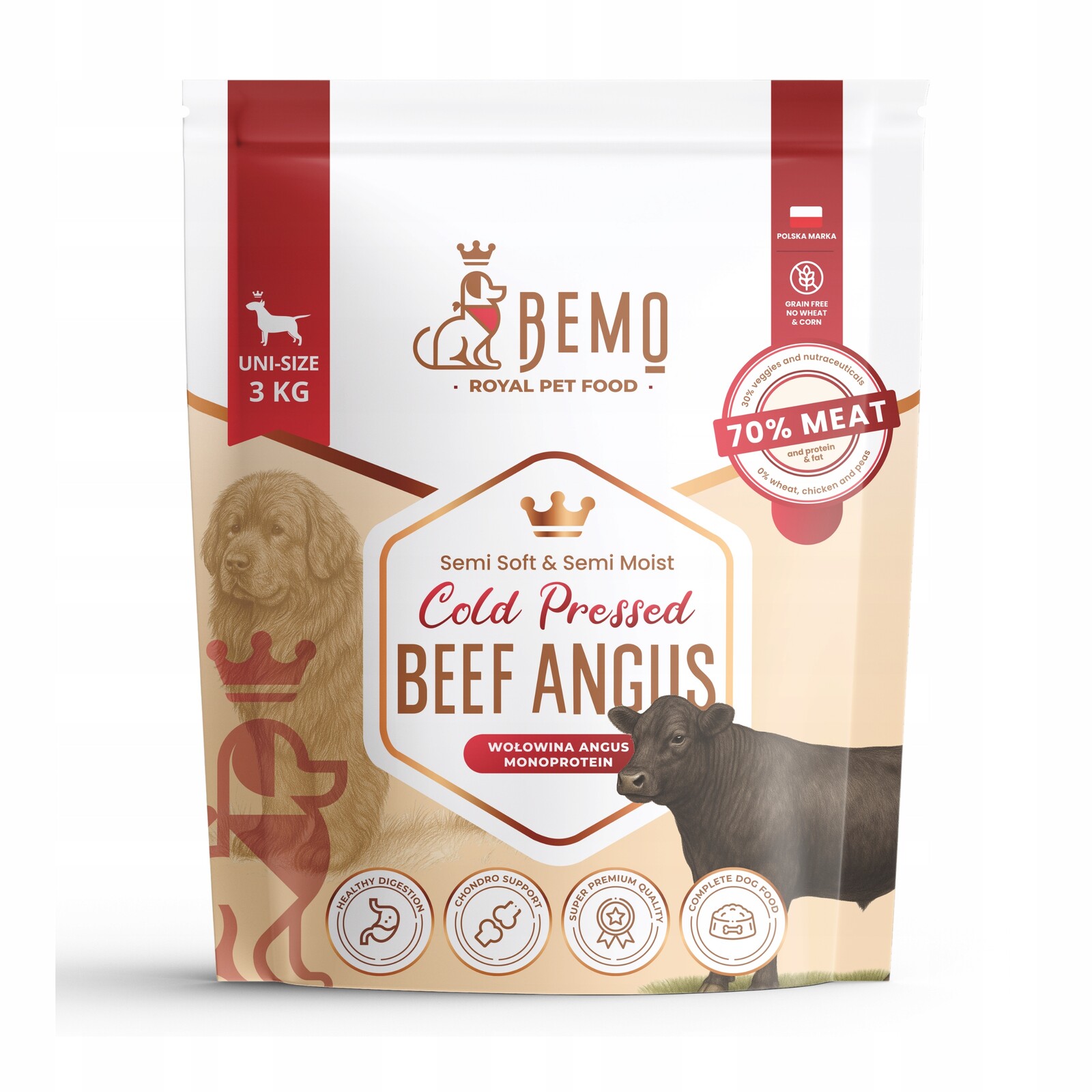 Krmivo krmivo pro psy Bemo Cold Pressed Beef Abgus 3 kg s hovězím masem