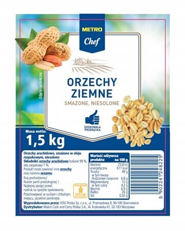 Metro Chef Arašídy smažené nesolené 1,5 kg