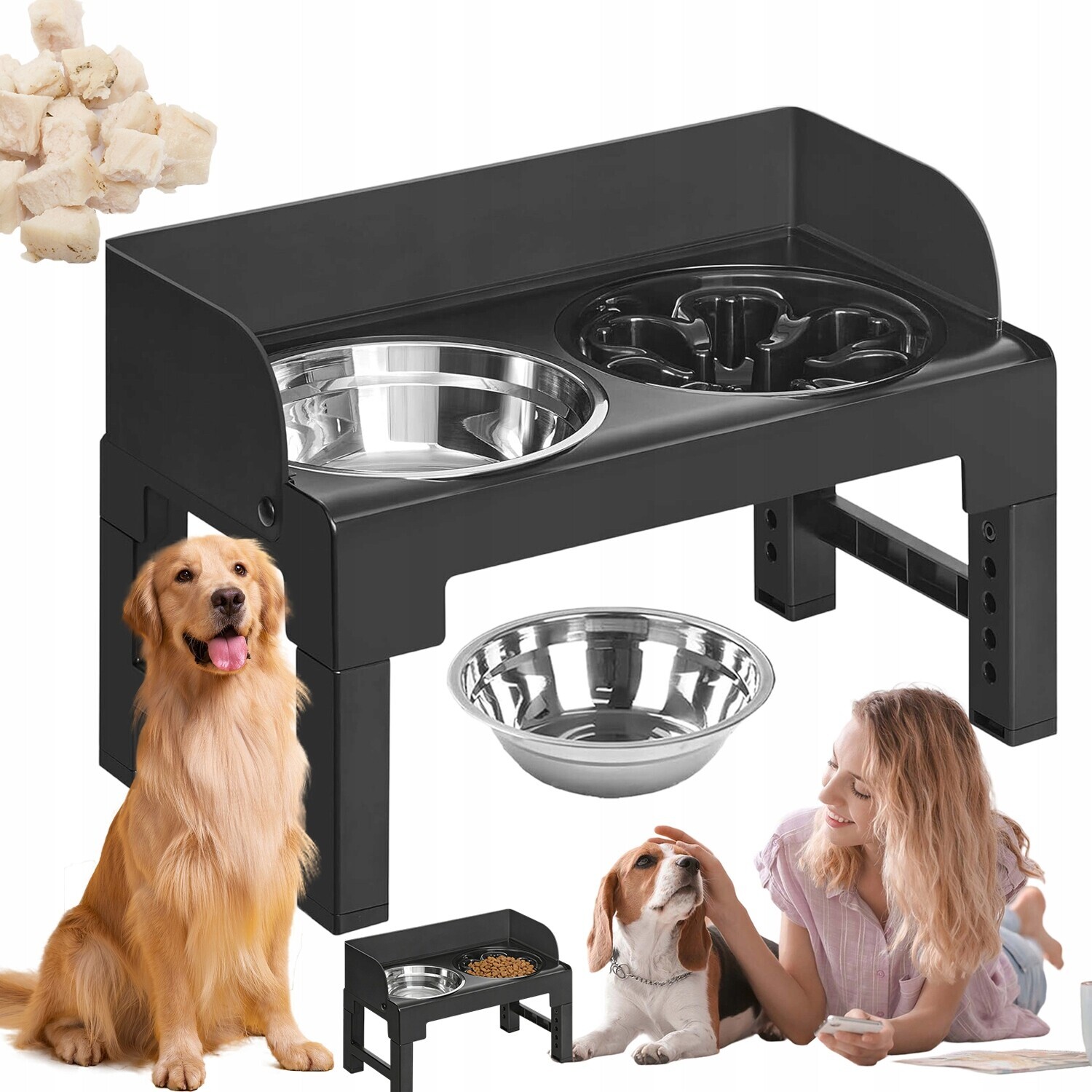 Misky Pro Psa Na Stojanu Dvojitá Nastavitelná Miska Černá Miska Ocel