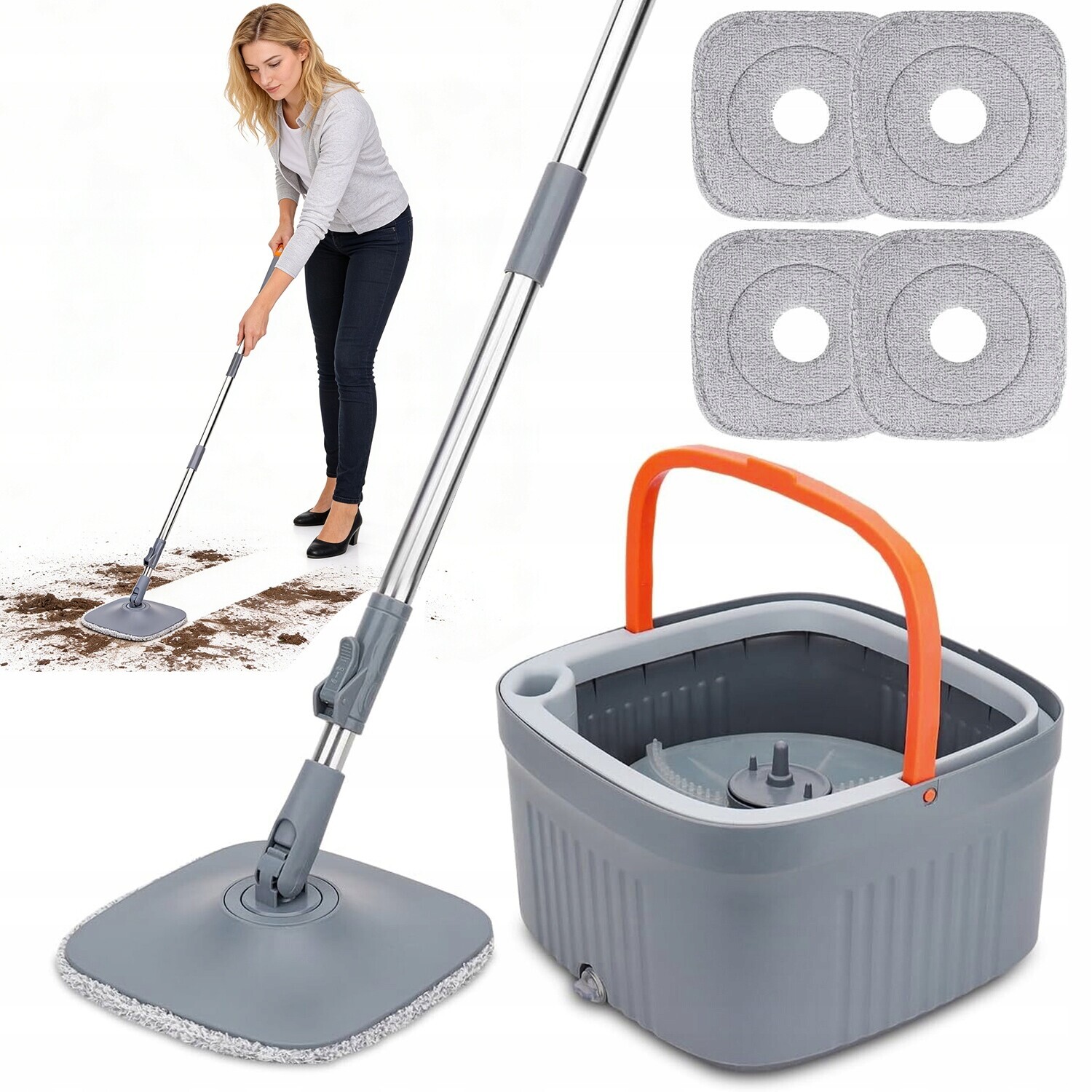 Rotační Mop S Kbelíkem S 360STUPŇOVOU Hlavicí A Kbelíkem, Sada 2V1