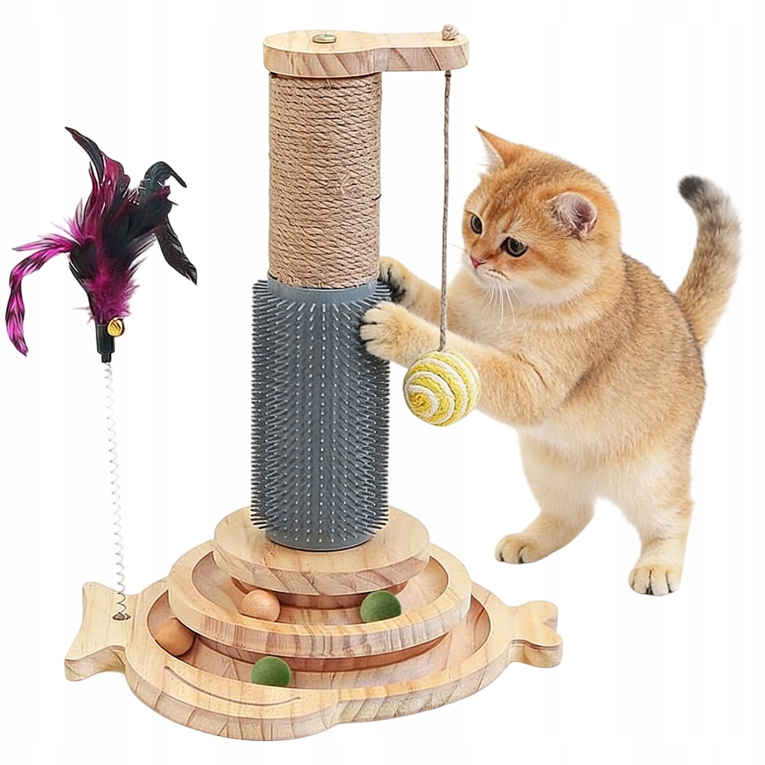 Škrabadlo Pro Kočky Hračka S Míčkem A Pírkem Masážní Sloupek Pro Kočky Hračka