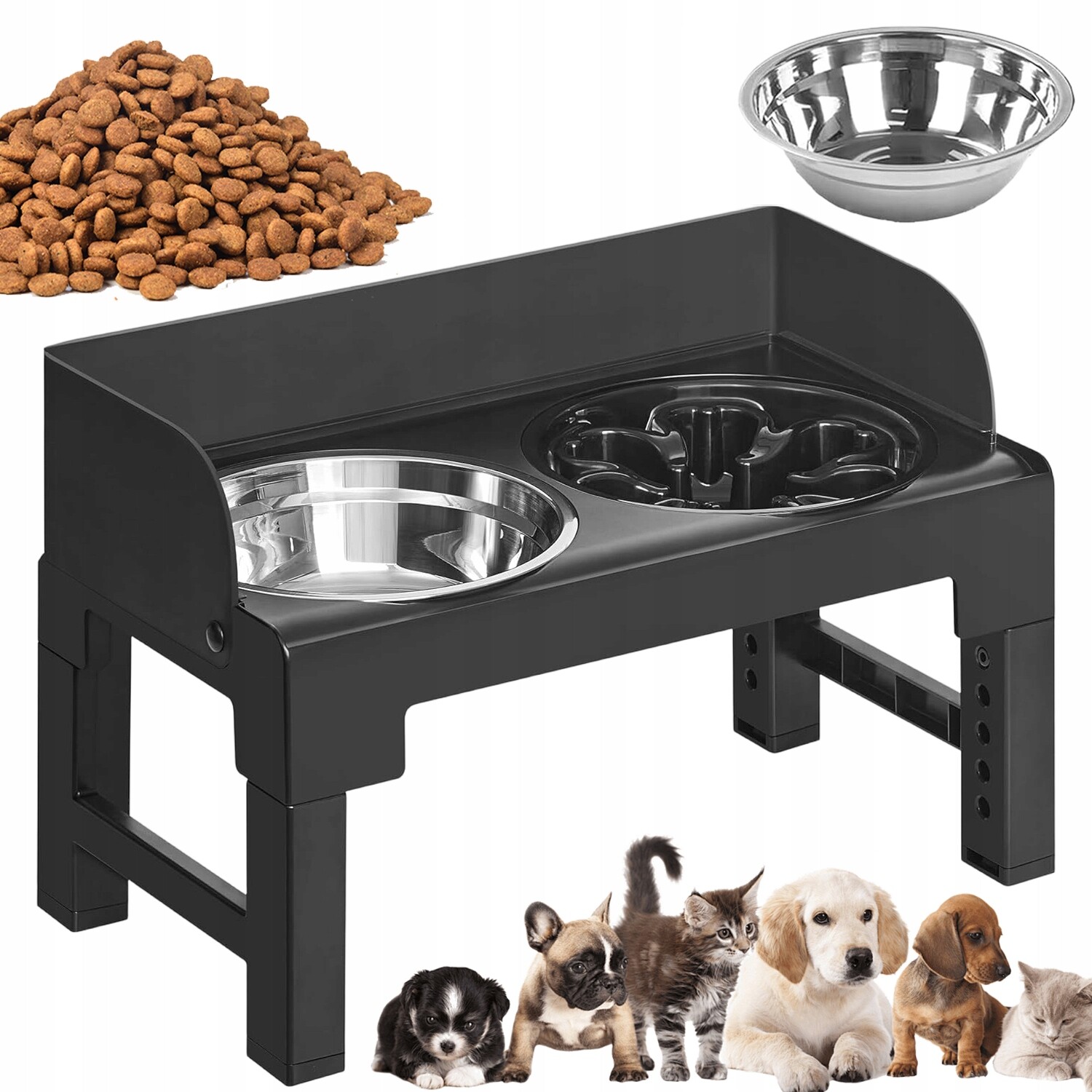 Miska Pro Psa Dvojitá, Netekoucí, Zpomalovací, Nastavitelná Na Stojanu 3V1