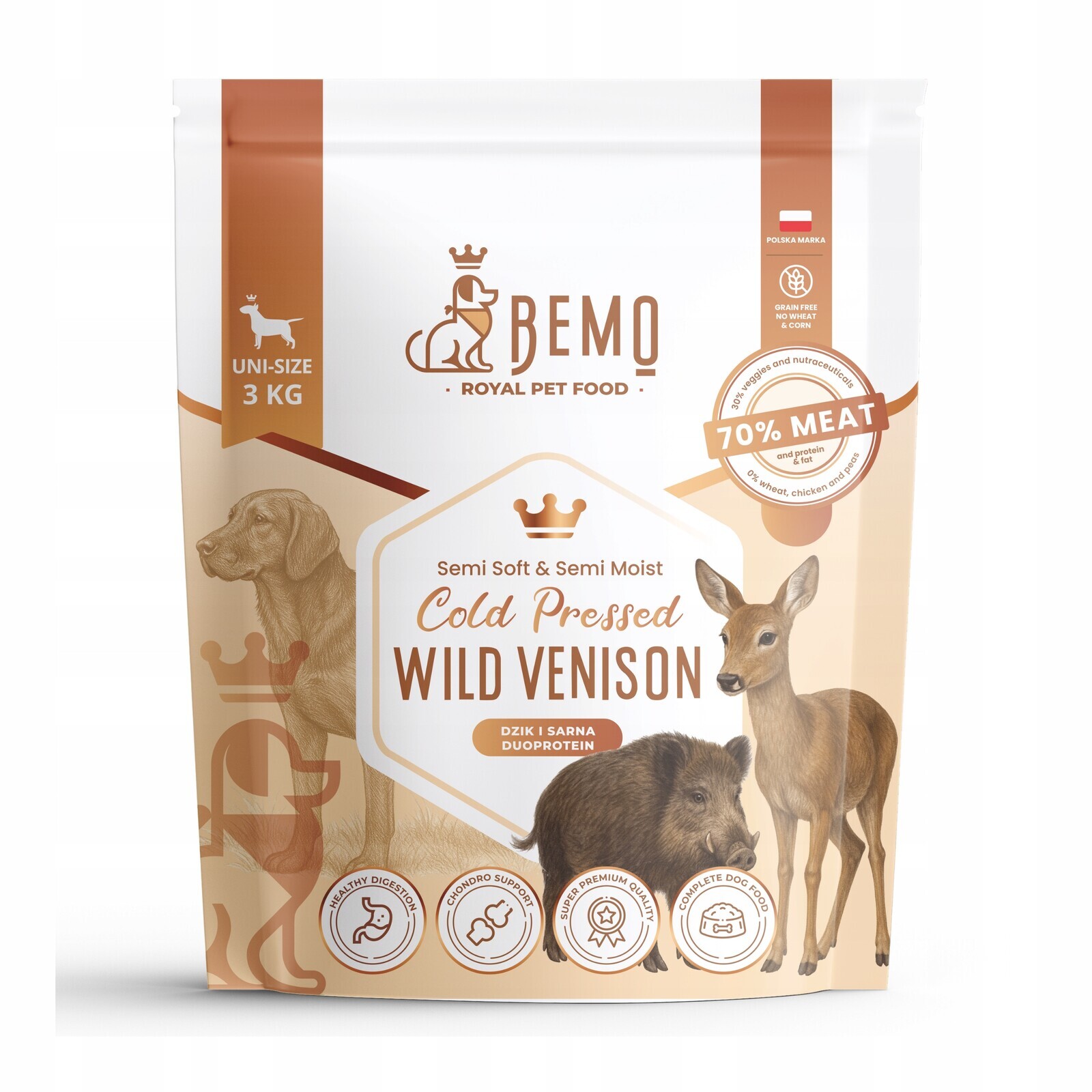 Krmivo krmivo pro psy Bemo Cold Pressed Wild Venison 3 kg se zvěřinou