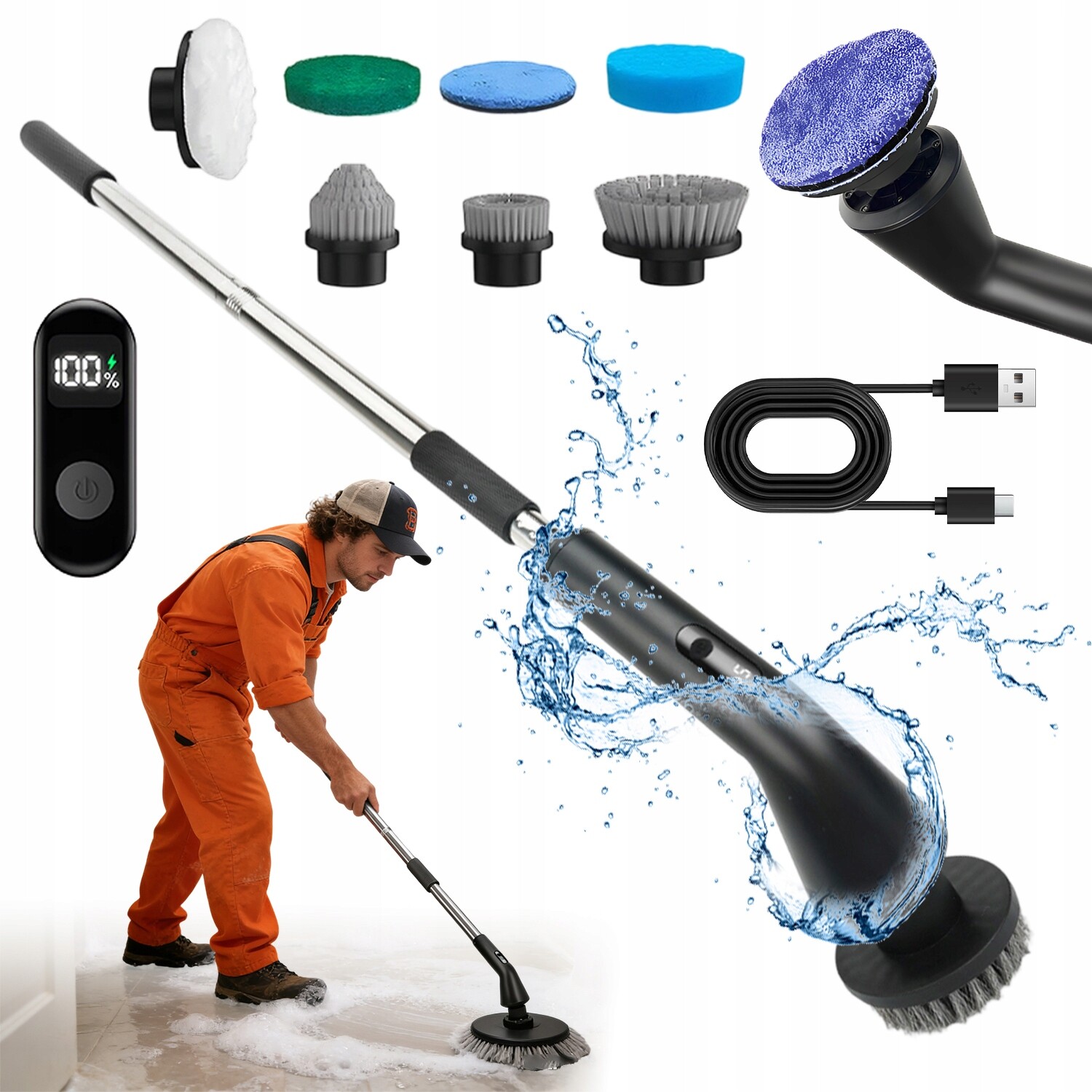 Ruční, Rotační Čisticí Kartáč 7 V 1 Elektrický 2 Rychlosti