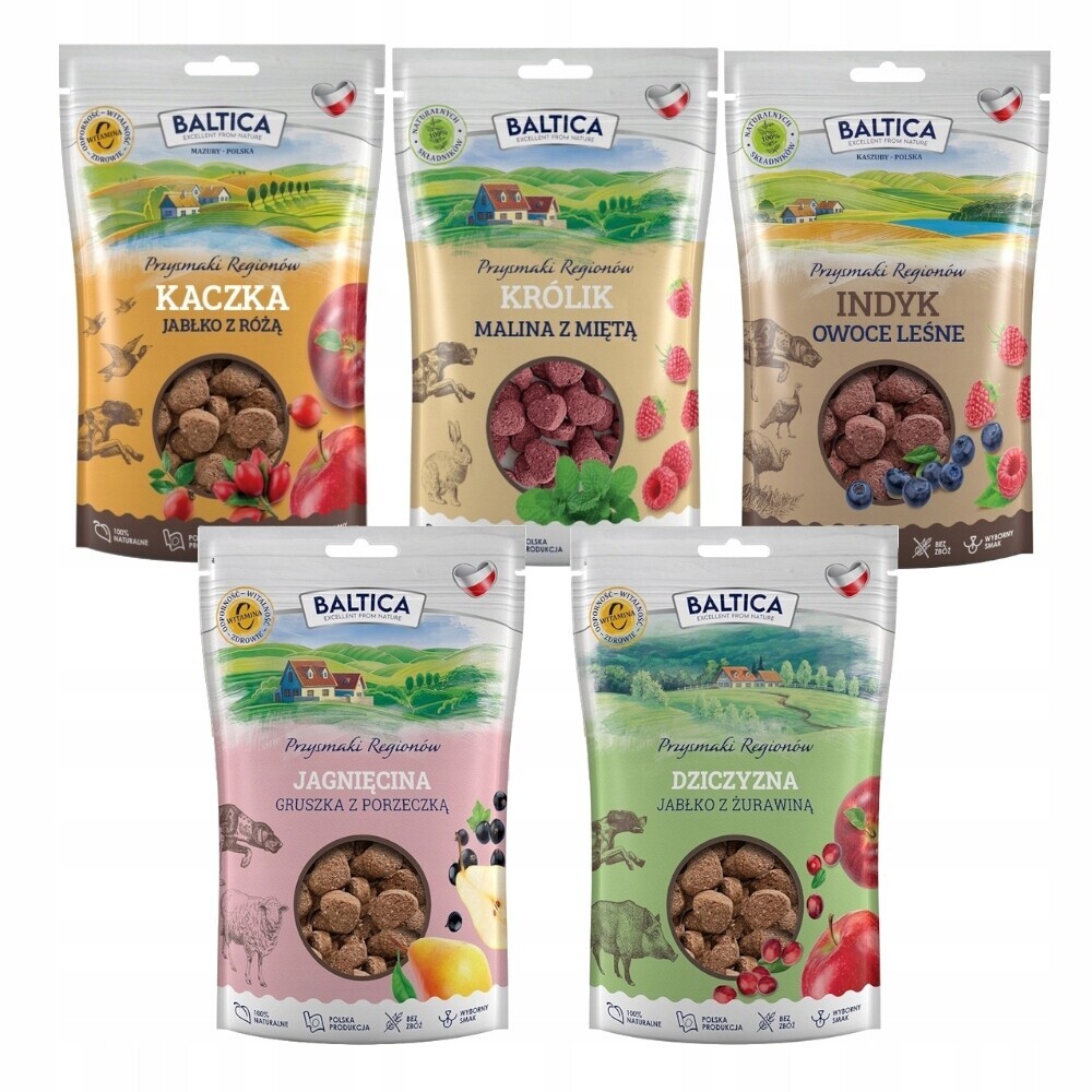 Pochoutky pro psa Baltica Chuť regionů mix chutí 5x100g