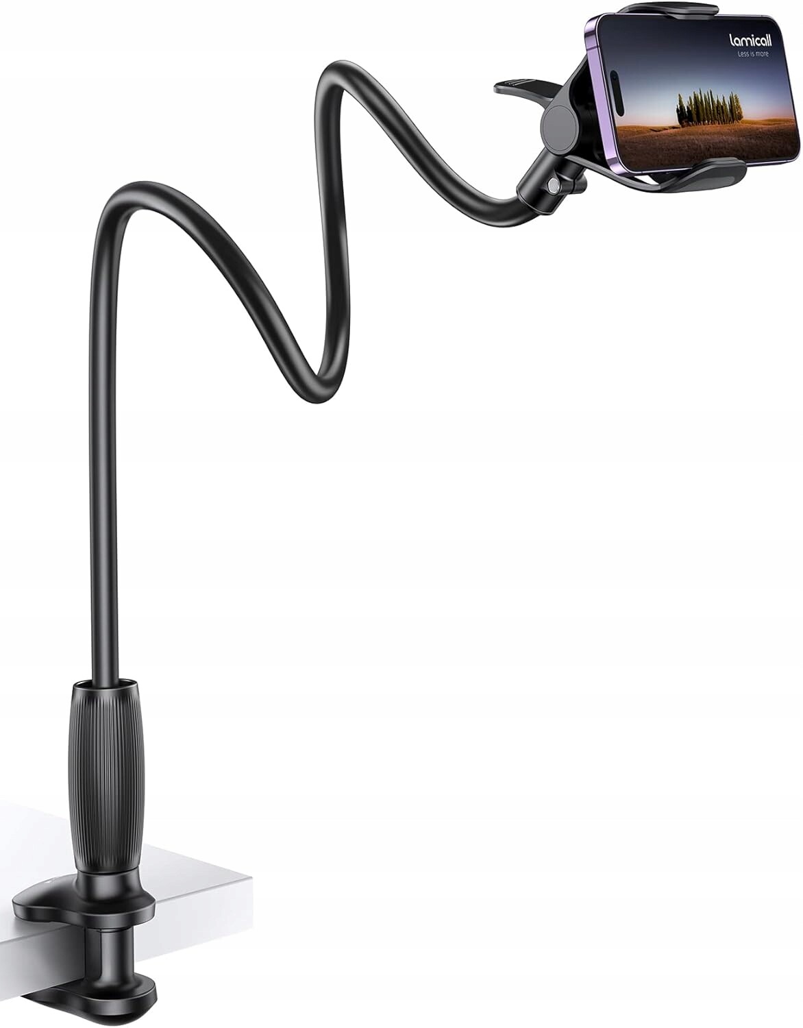 Držák telefonu na psací stůl, husí krk, základna 80 mm, chytré telefony 4-7 palců
