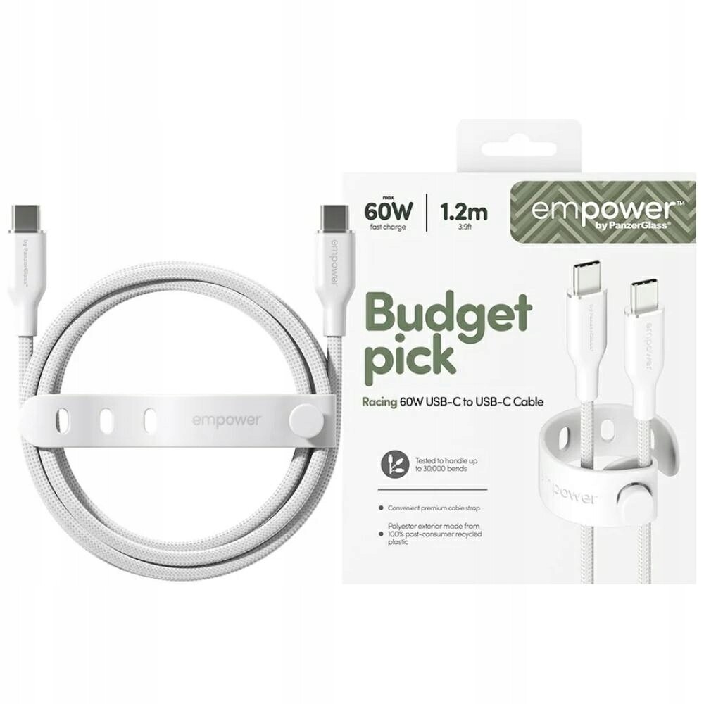 Kabel empower by PanzerGlass Racing 60W Usb-c na Usb-c 1.2 m stříbrno-bílý