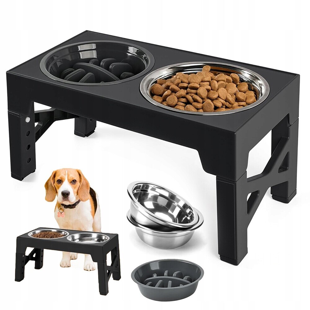 Stojan Na Krmivo S Pěti Úrovněmi Nastavení Výšky Od 8-31 CM Pro Psy S Miskou