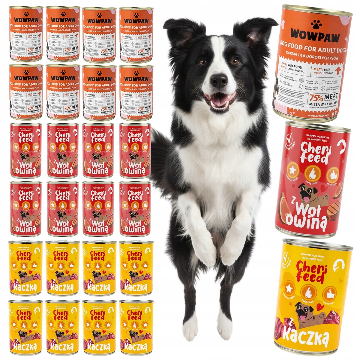 Vlhké Krmivo Pro Psa Cheri Feed WowPaw MIX hovězí a kachní maso 24x415g/400g