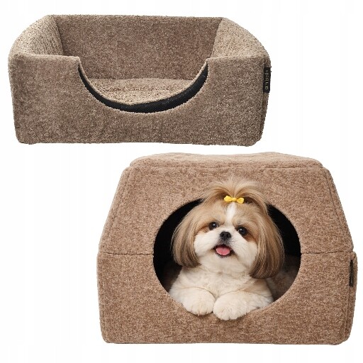 Pelíšek pro psa kočku Budka 2v1 M Domeček 48x48 cm Potah Protiskluzové