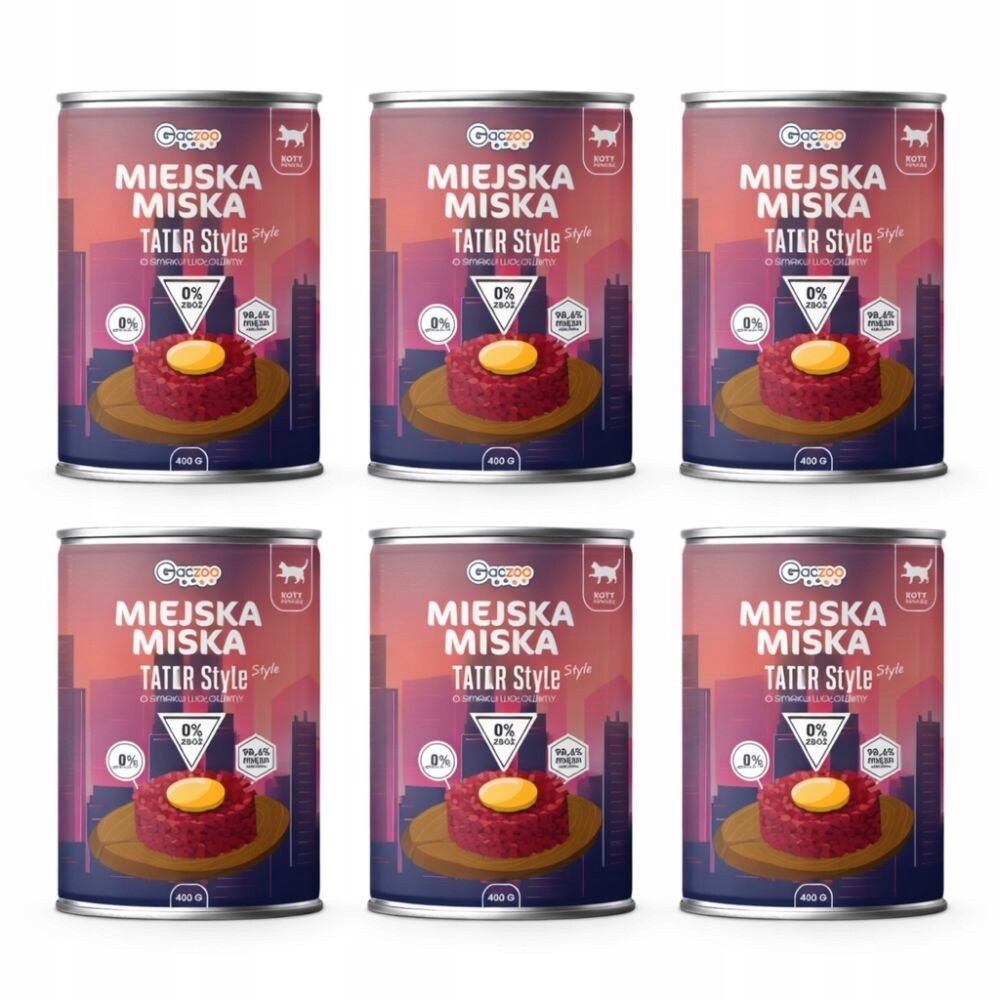 Gaczoo Městská bezobilná miska krmivo mokré pro kočky Hovězí tatarák 400 g