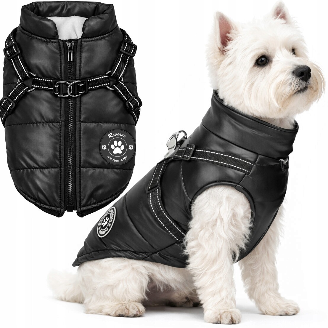 Teplá Bunda Oblečení Pro Psa Zimní Vesta Černá S Ramenními Popruhy 2v1 M