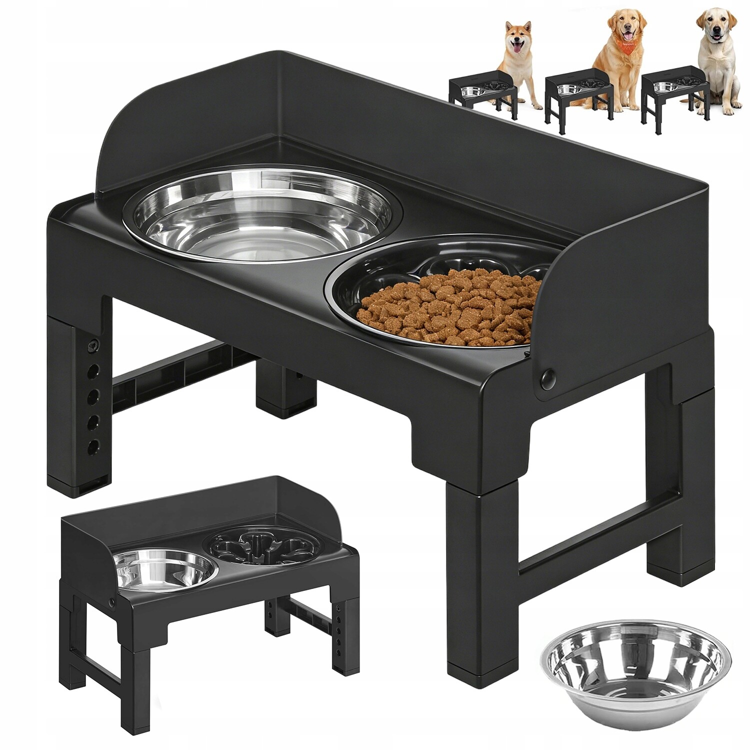 Miska Pro Psa S Nastavitelnou Výškou Na Stojanu, Dvojitá, Netekoucí, 3V1