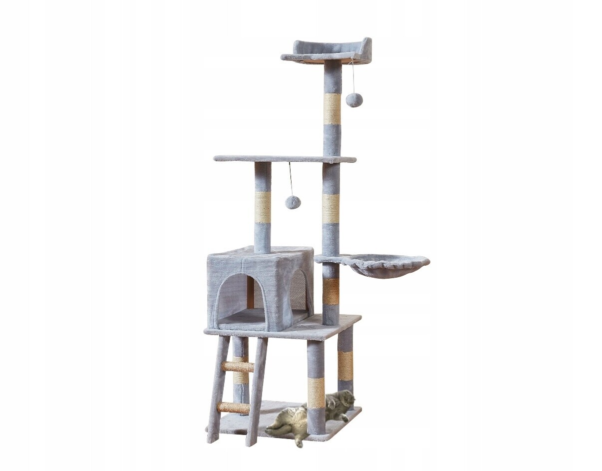 Velké Vysoké Škrabadlo Pro Kočky Kočky Věž Pelíšek Domeček Světle Šedý