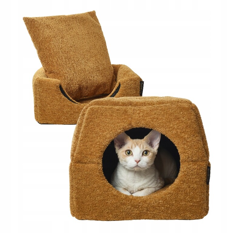 Pelíšek pro psa kočku Budka 2v1 S Domeček 38x38 cm Potah Protiskluzové