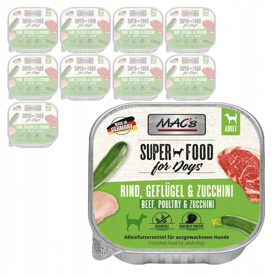MAC's Bezobilné Vlhké Krmivo pro psy 10x150 g s hovězím drůbežím masem a cuketou
