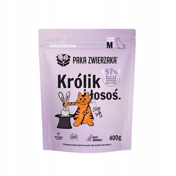 2x Paka Zwierzaka Kočka Králík & Losos 400 g