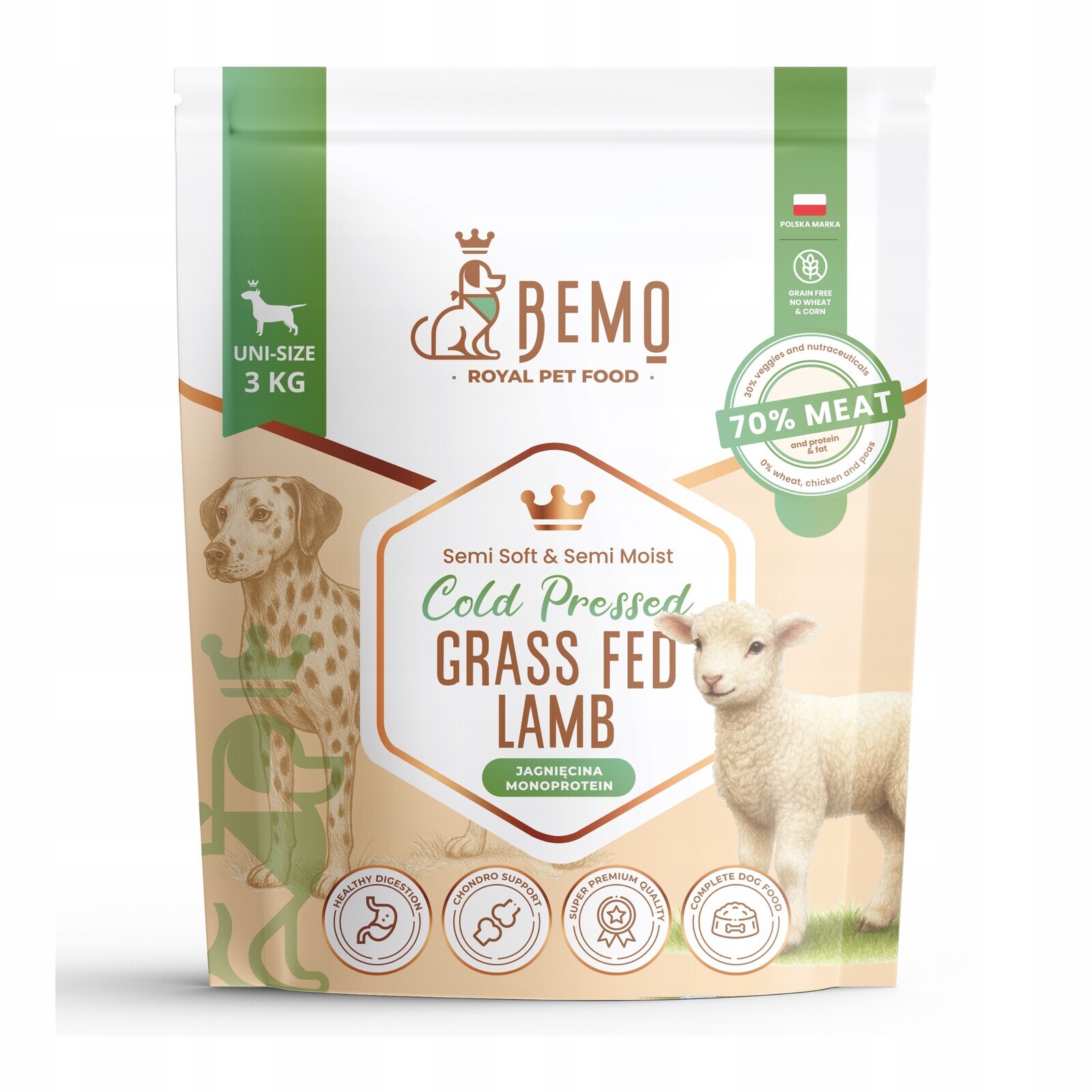 Krmivo krmivo pro psy Bemo Cold Pressed Lamb 3 kg s poloměkkým jehněčím masem