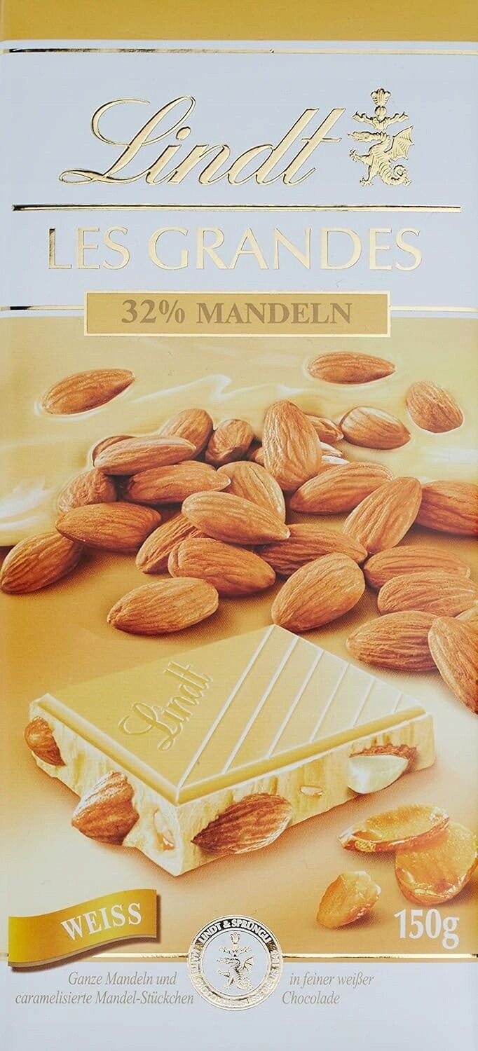 Lindt Les Grandes čokoláda 150g bílá s mandlemi