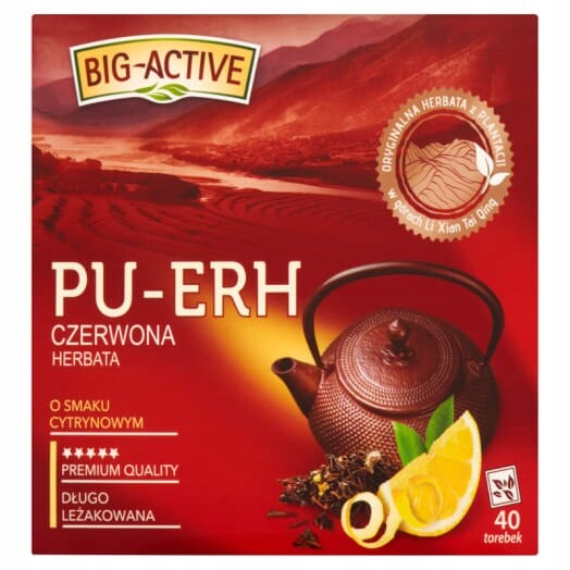 Big Active Pu Erh Čaj s citronovou příchutí, 40 sáčků ex.