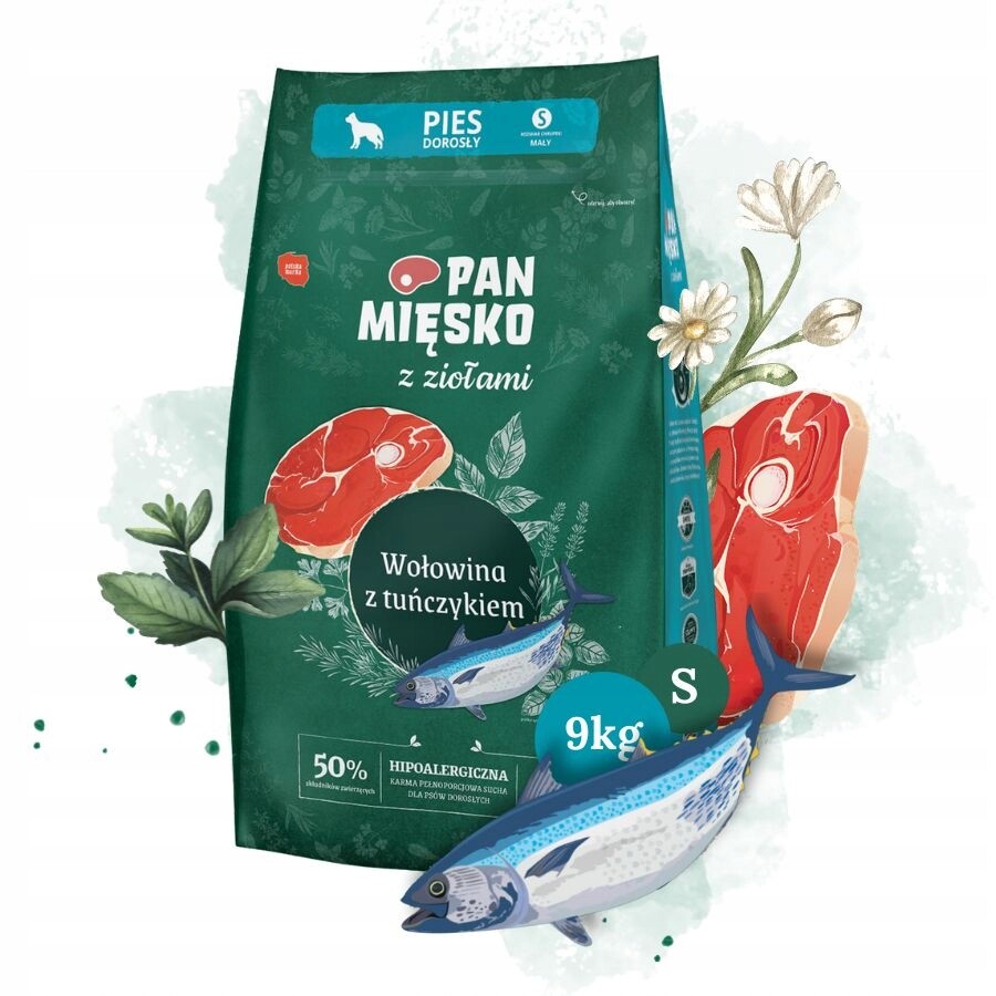 Pan Mięsko s bylinkami krmivo pro psy Hovězí Tuňák malých plemen 9 kg