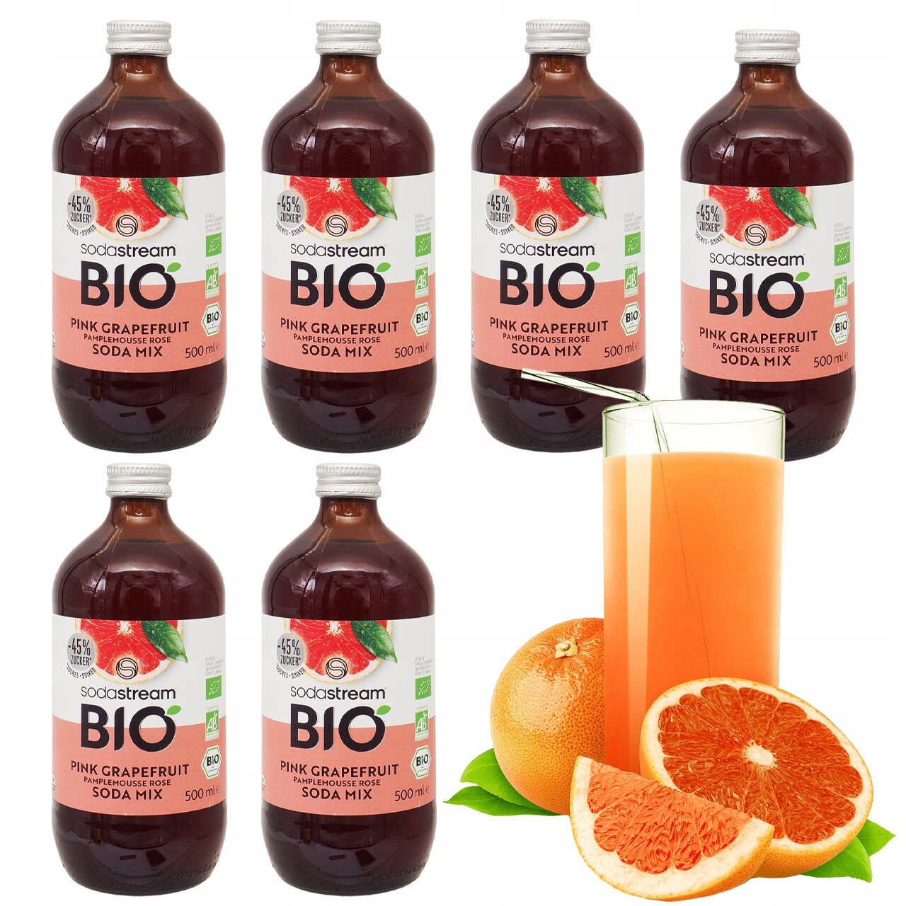 6 x Sodastream Bio Sirup Veganský Růžový Grapefruit 500 ml 45% Cukru