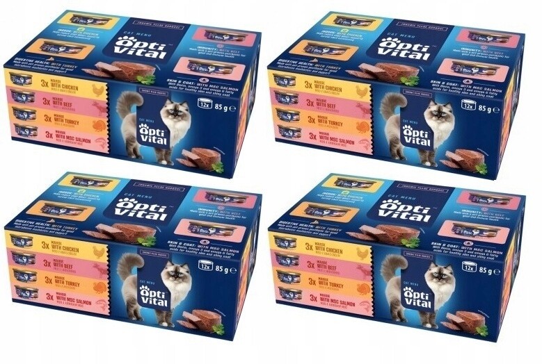 Optivital krmivo mix chutí pěna hovězí krůta losos 12x85 g