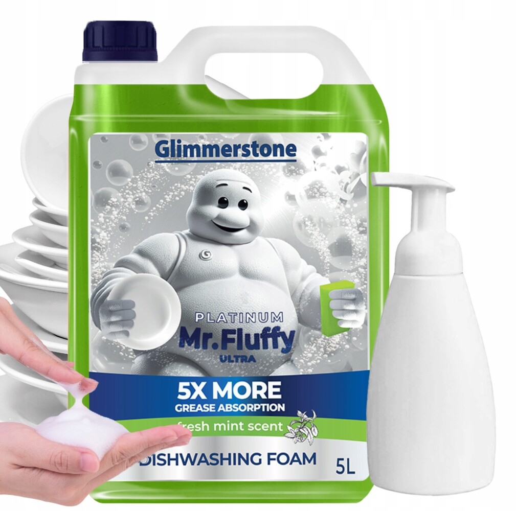 Mr. Fluffy Tekutý Prostředek Na Mytí Nádobí V Mátové Pěně Dávkovač