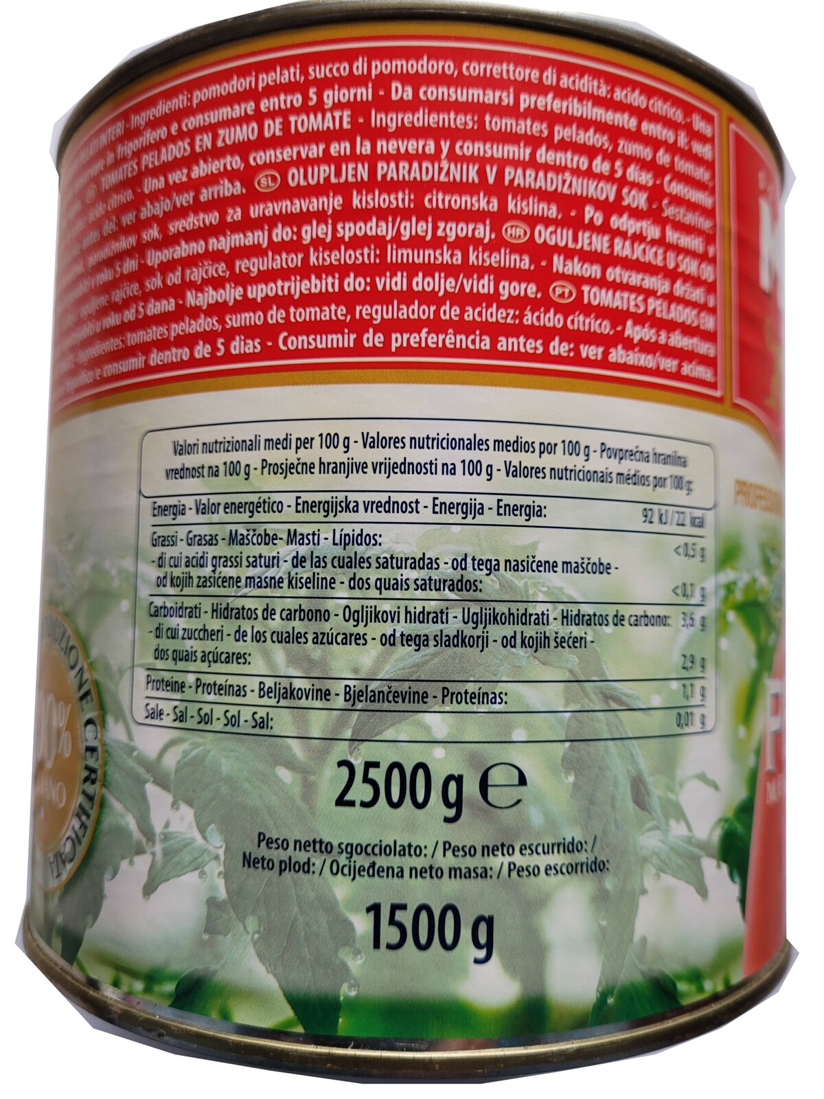 Loupaná rajčata středomořského typu 2,5kg Mutti Parma
