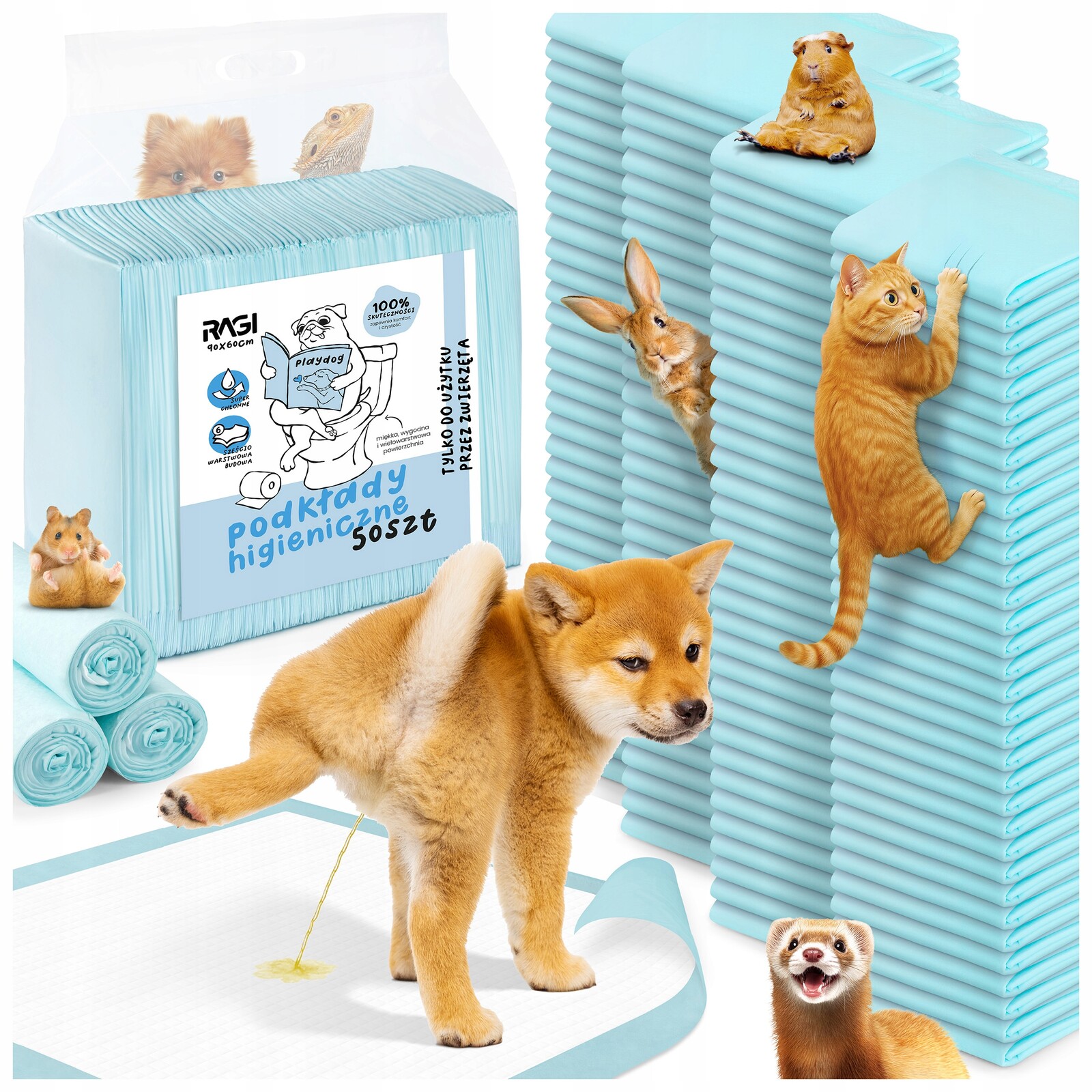 Hygienické podložky pro psa Absorpční podložky Učení Sikania Ragi 90x60 100 Ks