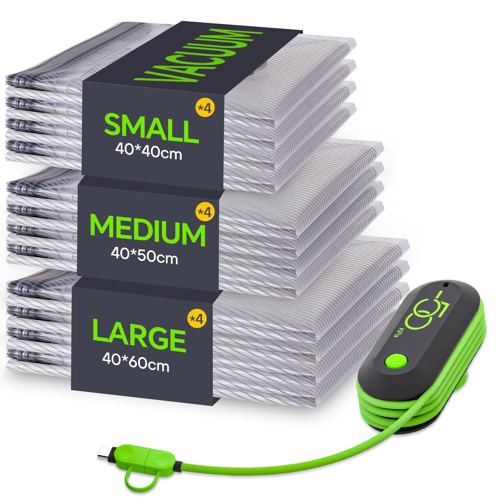 Vacbird Vakuové Sáčky Na Cestovní Oblečení S Usb Pumpičkou, 12 Sáčků