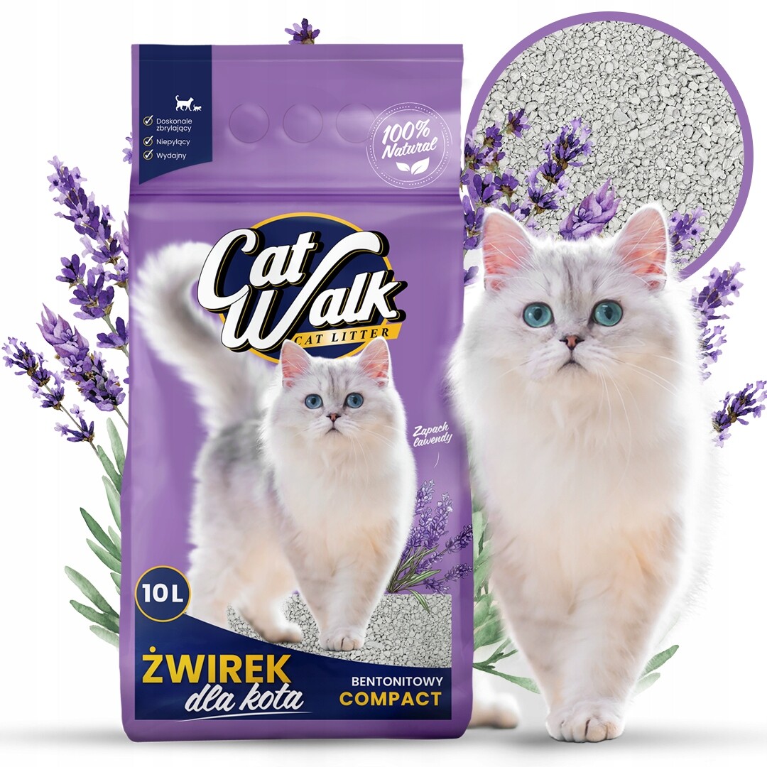 2x Stelivo pro kočky bentonitové Levandulové CatWalk Compact 10L hrudkující