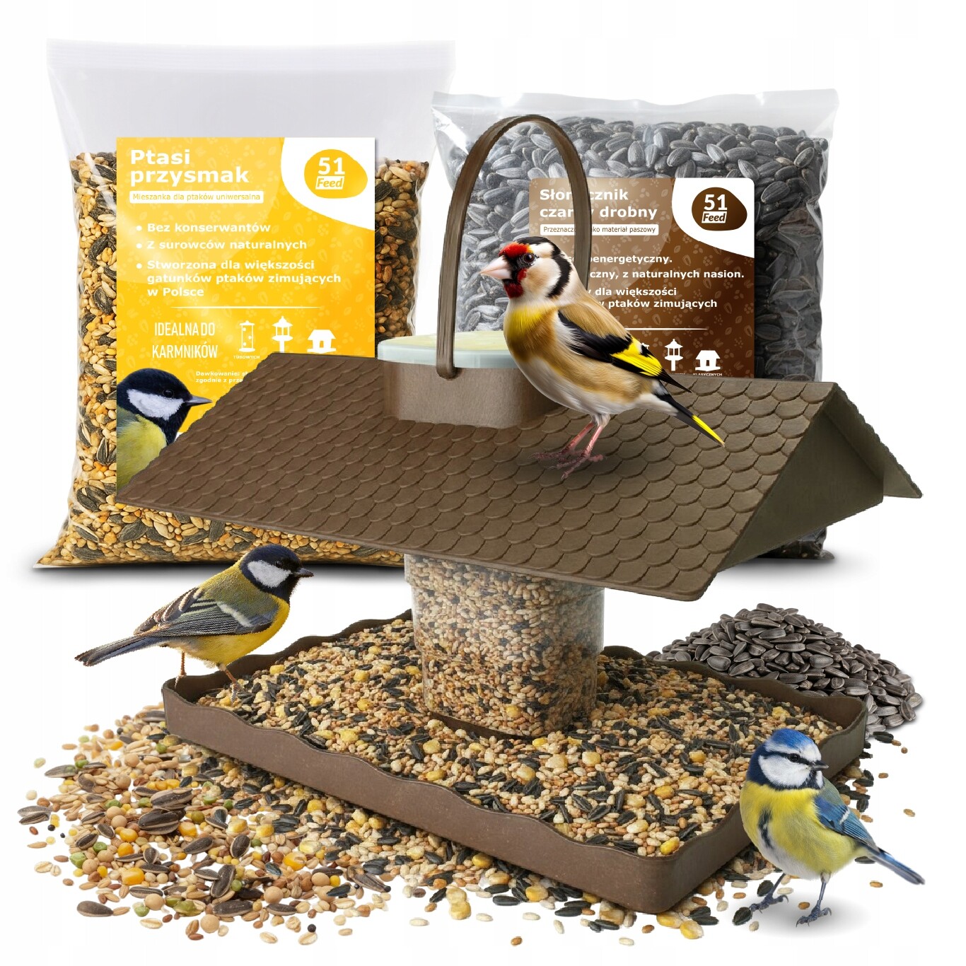 Krmítko Pro Ptáky Domeček Budka Krmivo Krmná Směs Zrno 1 Kg Slunečnice 1 Kg
