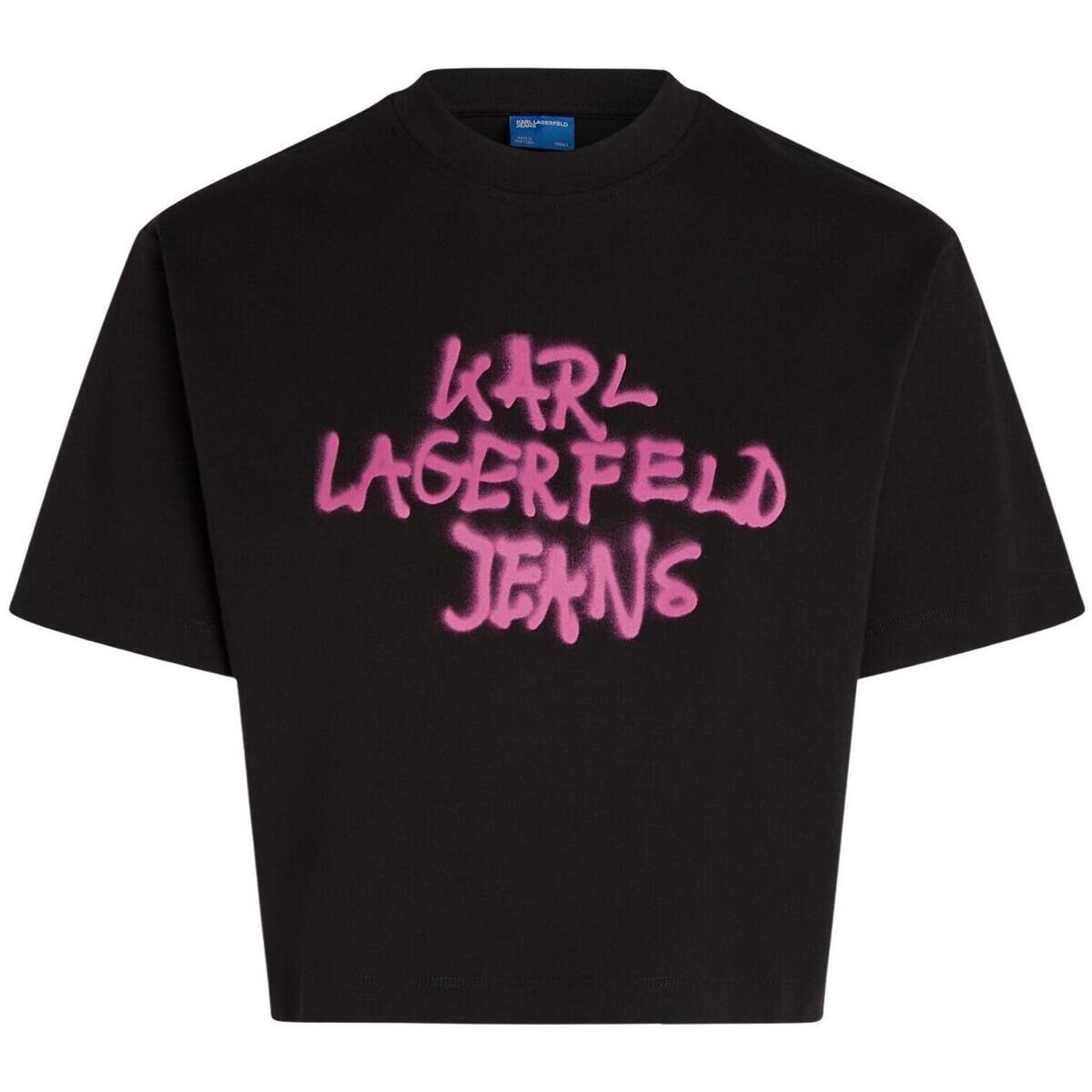 Karl Lagerfeld  KLJ Reg Cropped Graffiti Tee B1W17054  Černá