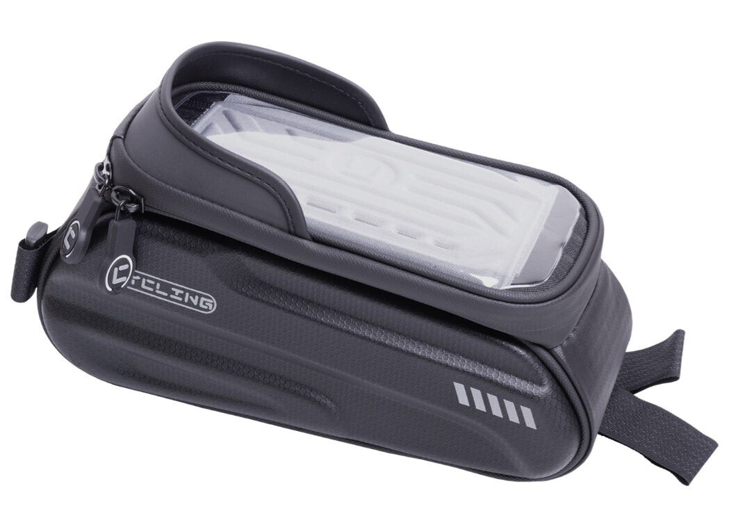 Vodotěsná brašna na rám s kapsou na mobil - Černá, 1 litr