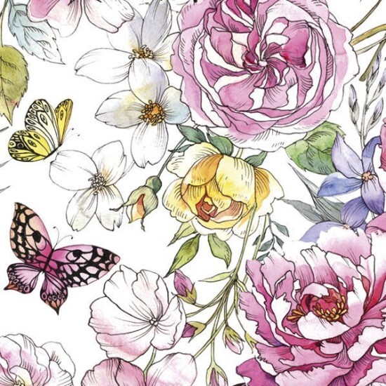 POL-MAK Ubrousky MAKI L - Watercolor with Roses and Butterflies - SL_OG_055901